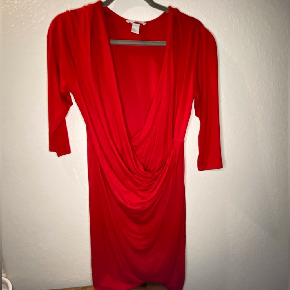 H&M Ladies Red 3/4 Sleeve Wrap Dress- Medium